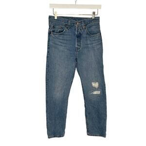 Levi 501 High Rise Ankle Crop Distressed Jeans 26